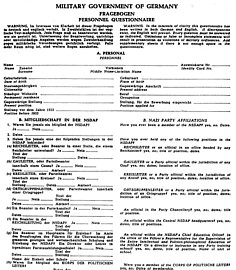 1946 Denazification Questionnaire
