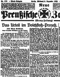 Dolchstoss sentences in newspaper headline