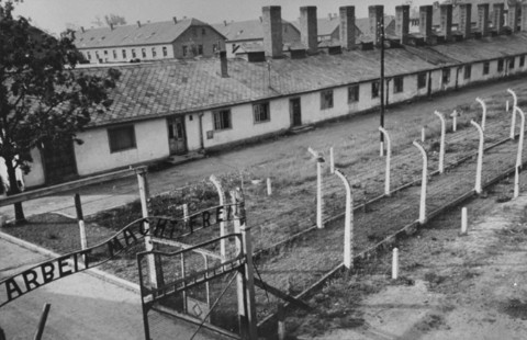 view of Auschwitz I gate from above
