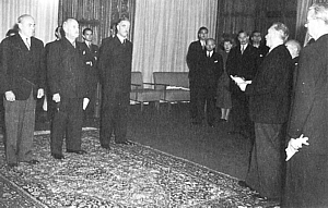 Adenauer and High Commissioners in "Carpet" picture, 1949