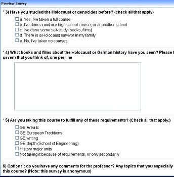 Screenshot of form questions 3, 4, 5