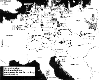 schematic map of Europe with icons depicting World War 2 monuments and memorials