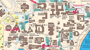 campus map, with classroom and office marked
