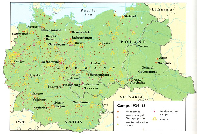 Map of main concentration camps and branch camps, 1939-1945
