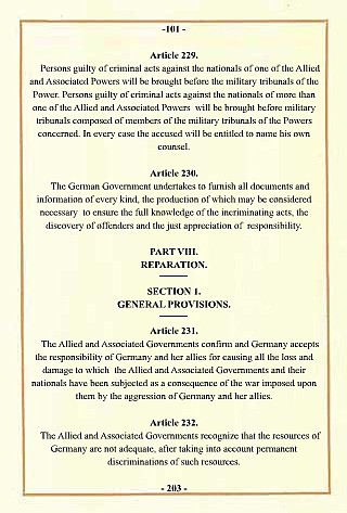 Versailles Treaty article 231