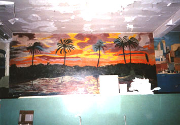 photograph of Hawaiian sunset mural in Dachau, taken Aug. 2000